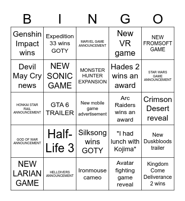 STREAMER AWARDS 2025 PREDICTIONS Bingo Card