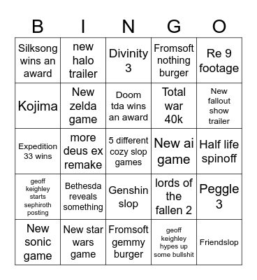 TGA 2025 Bingo Card