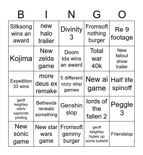 TGA 2025 Bingo Card