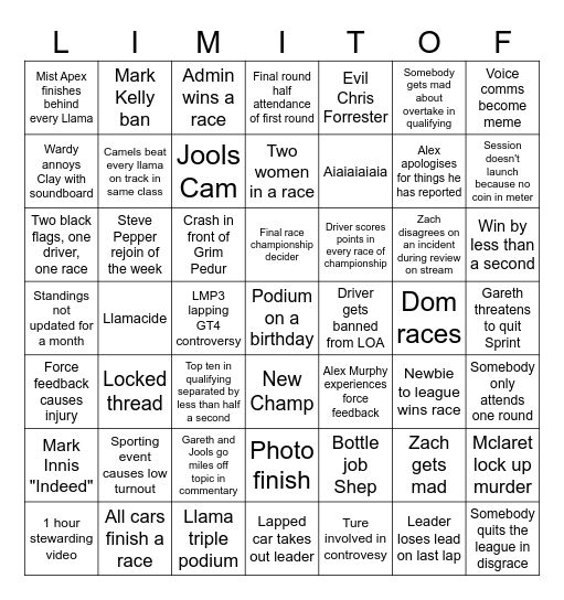 LOA Bingo Card