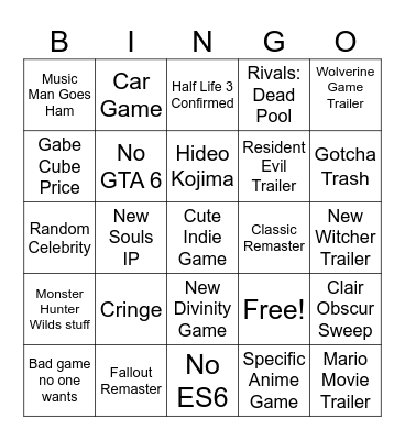 GAME AWARDS 2025 Bingo Card