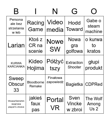 TGA 2025 Bingo Card