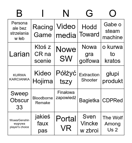 TGA 2025 Bingo Card