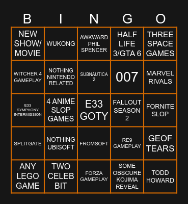 GAME AWARDS BINGO CARD Bingo Card