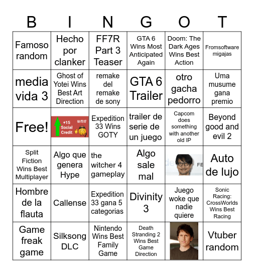 The Game Awards 2025 Bingo Card