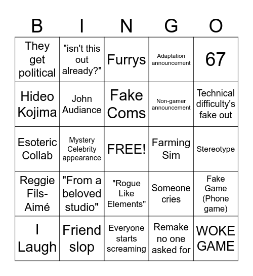 GAME AWARDS 2025 Bingo Card