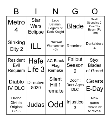 Game Awards BINGO 2025 Bingo Card