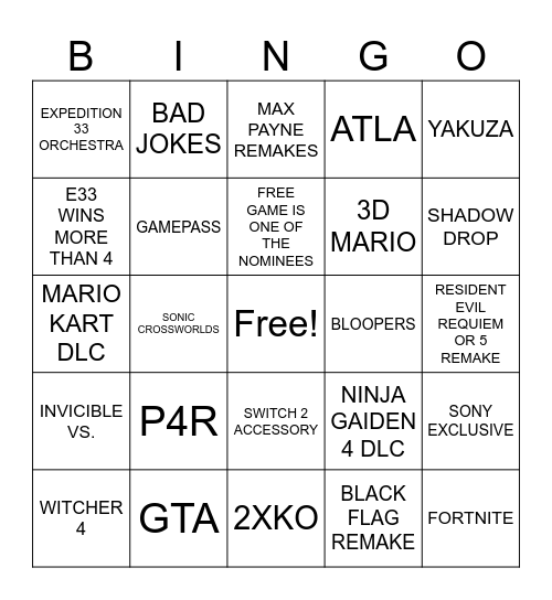 TGA BINGO 2025 Bingo Card