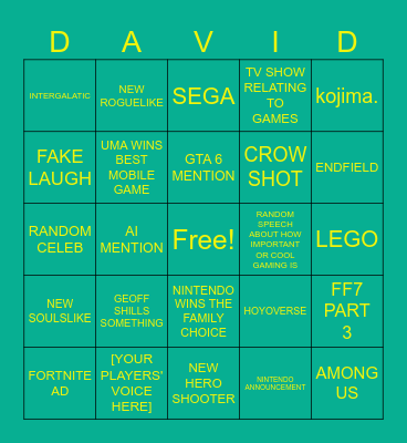 GAME AWARDS Bingo Card