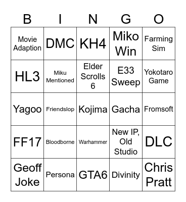 Holo Game Awards Bingo Card