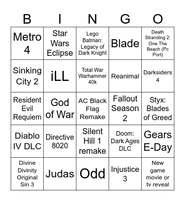 Game Awards BINGO 2025 Bingo Card