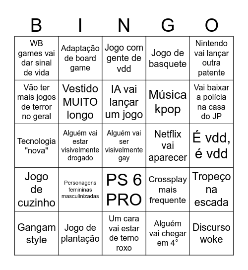 Game Awards Bingo Card