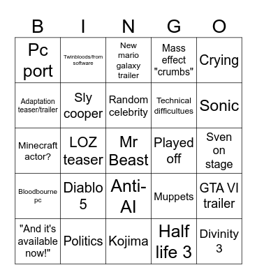 TGA 2025 Bingo Card