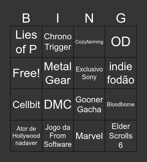 TGA Bingo Card
