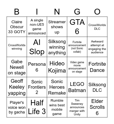 TGA Bingo Card