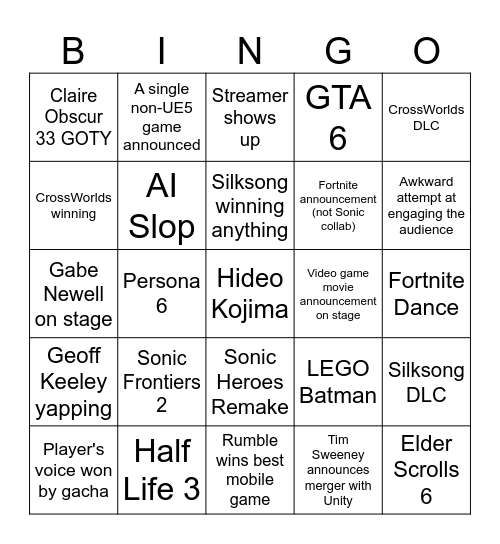 TGA Bingo Card