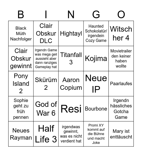 TGA 2025 Bingo Card