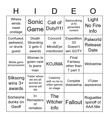 TGA 2025 Bingo Card