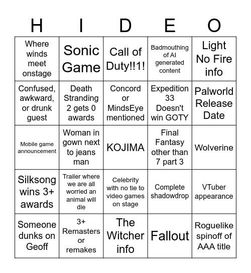 TGA 2025 Bingo Card