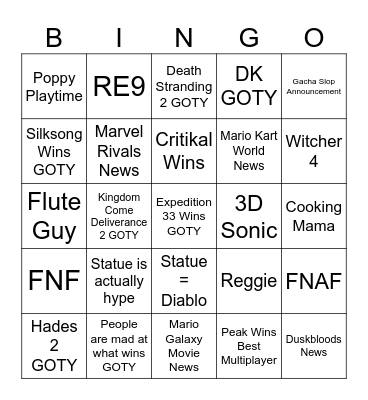 GAME AWARDS PREDICTIONS Bingo Card