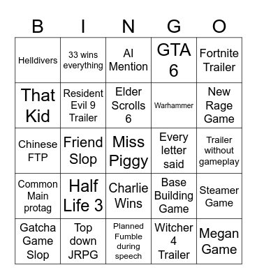 Game Awarded Bingo Card