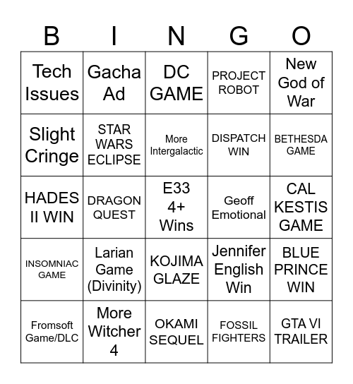 TGA'25 Bingo Card