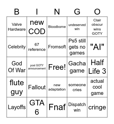 TGA 2025 Bingo Card