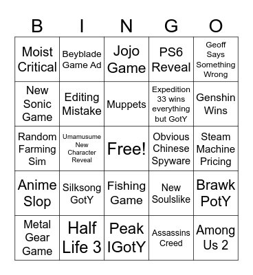 Devs Game Awards Bingo Card