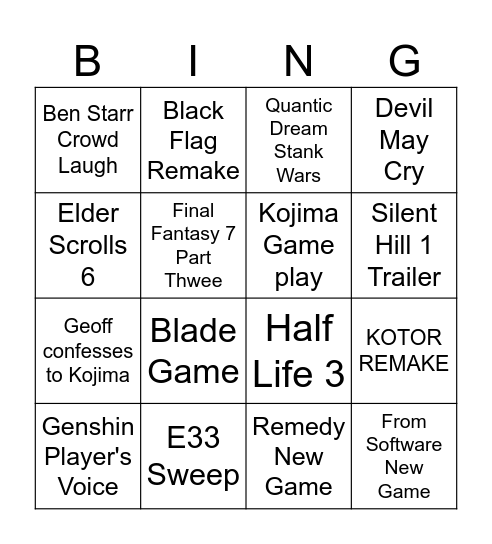 The Cope Awards 2025 Bingo Card