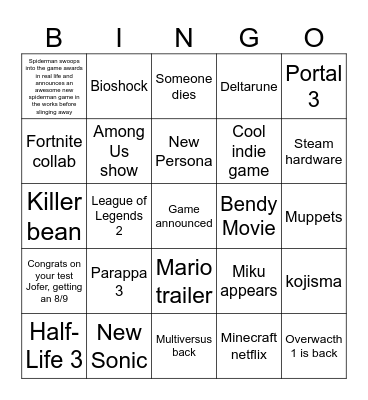 crack Bingo Card