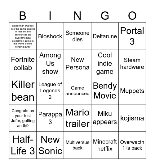 crack Bingo Card