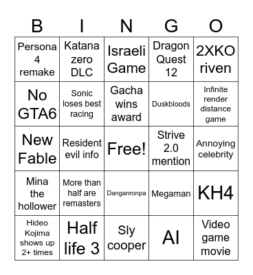 GOTY 2025 Bingo Card
