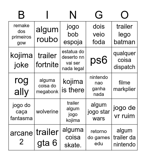 TGA 2025 Bingo Card