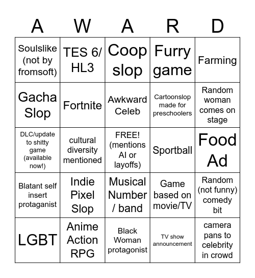Game Bingo Card
