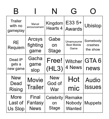 The Lame Awards Bingo Card