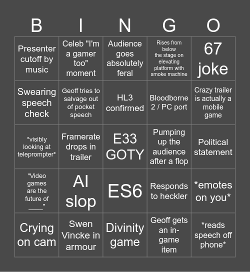 TGA 2025 Bingo Card