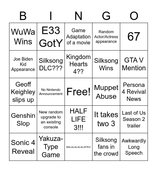Untitled Bingo Card