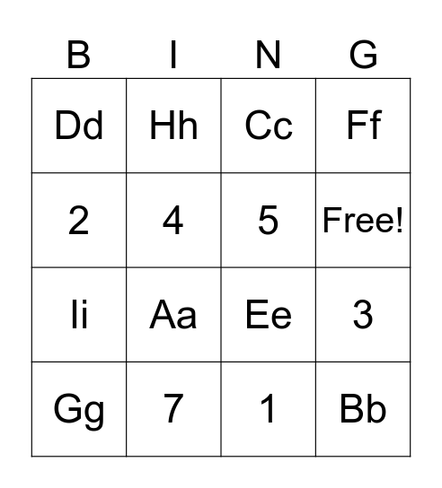 2nd Grade Bingo Card