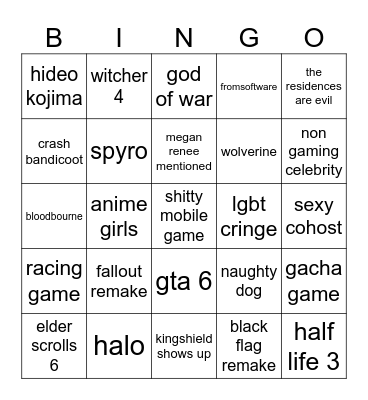 Game Awards 2025 Bingo Card