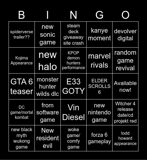 Untitled Bingo Card