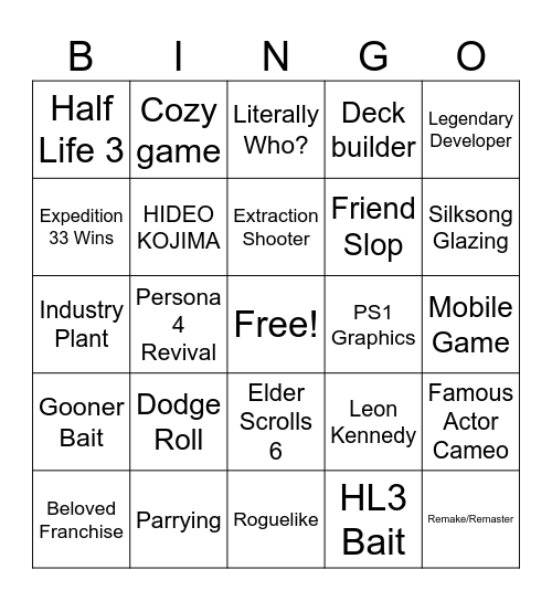 GAME AWARDS Bingo Card