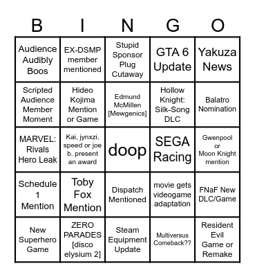 GAME AWARDS Bingo Card
