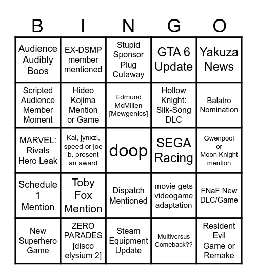 GAME AWARDS Bingo Card