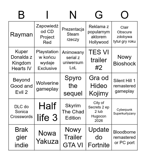 TGA Must be Bingo Card