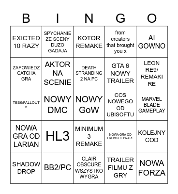 THE GAME AWARDS Bingo Card