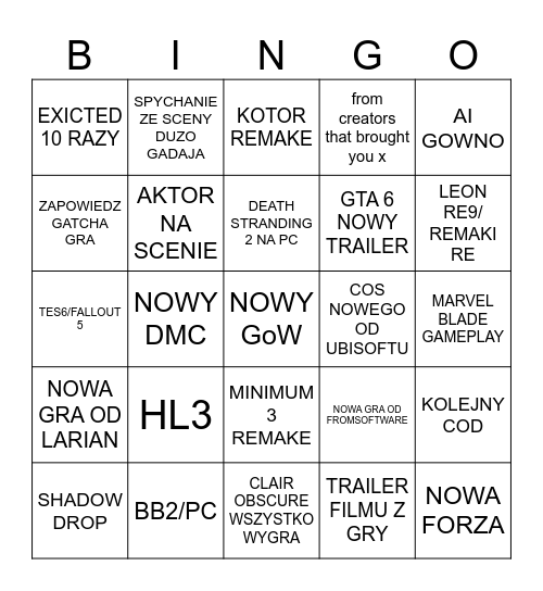 THE GAME AWARDS Bingo Card
