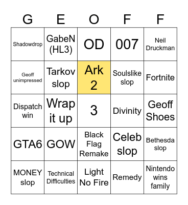 GEOFF SHOW 2025 Bingo Card