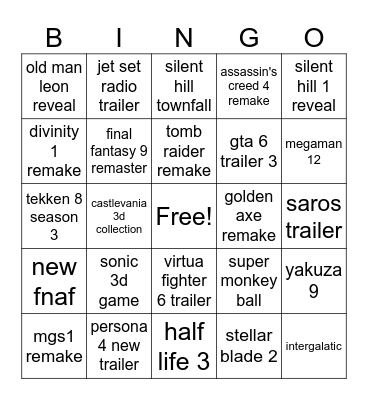 2025 TGA Bingo Card