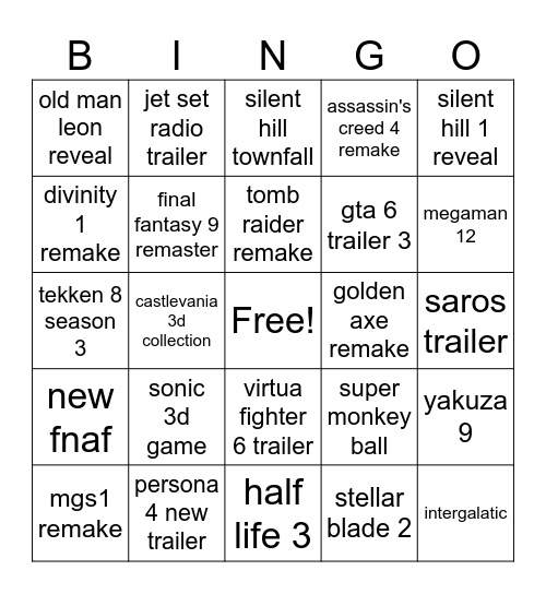 2025 TGA Bingo Card