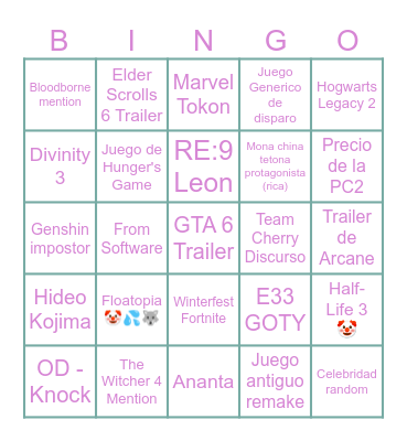 Bingo de los Game Awards Bingo Card